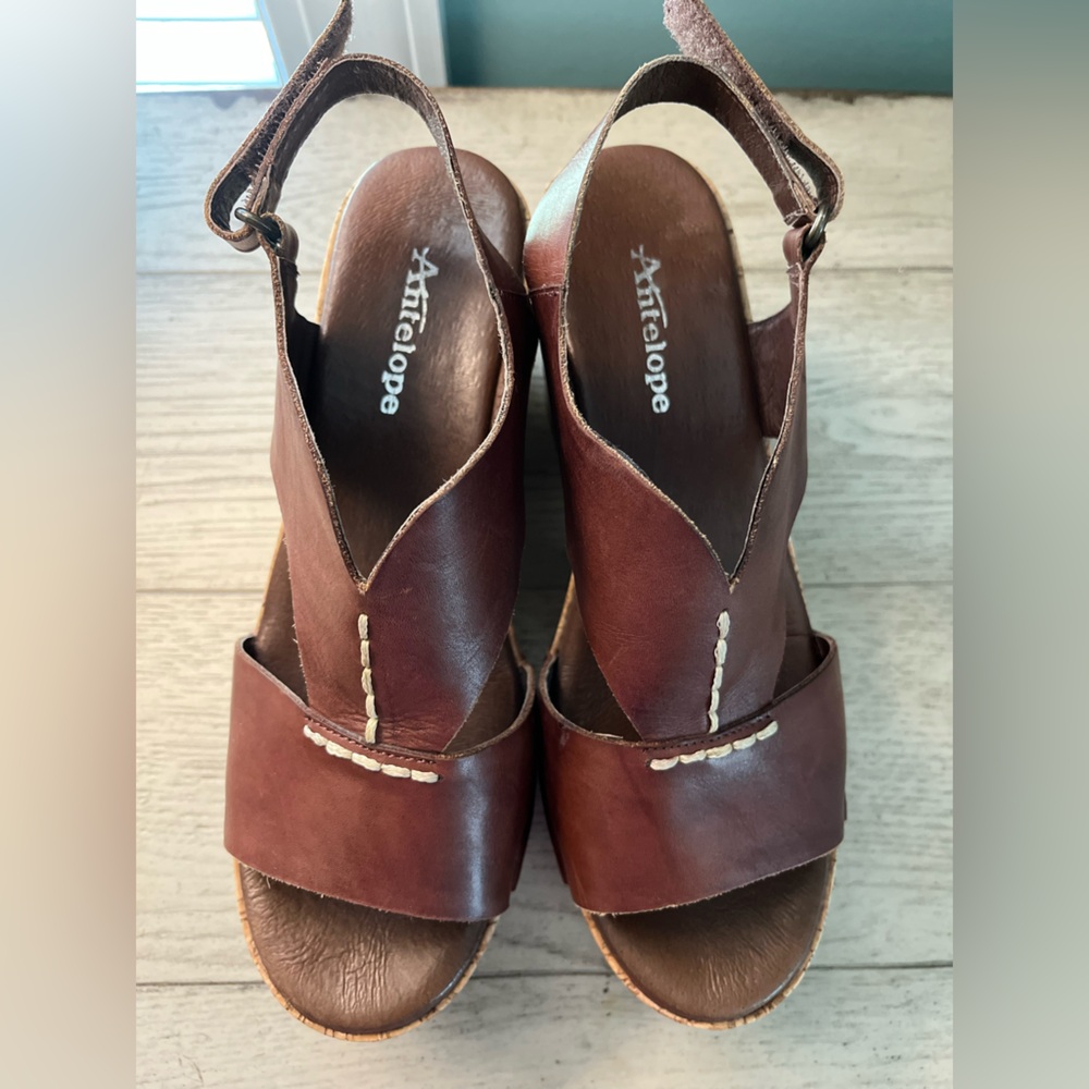 Antelope Leather & Cork Wedge Sandals - Picture 4 of 10
